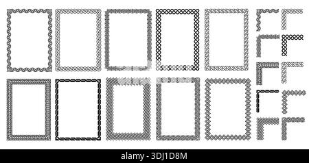 Celtic knot frames, border set with braided corners and interlaced ornaments for heritage certificates, medieval invitations, and Norse packaging Stock Vector