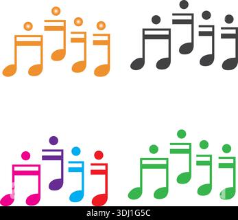 A set of colorful music notes in different colors Music note icon set - simple flat design isolated on white background, Stock Vector