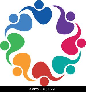 Colored dynamic logo of abstract people group holding hands versatile abstract colorful logo design Stock Vector