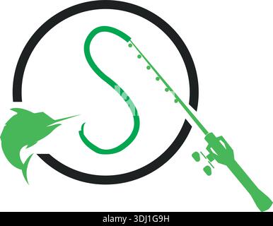 Fishing Rod Line Green and Black Icon Pro Vector  Fishing symbol stock vector illustration Stock Vector