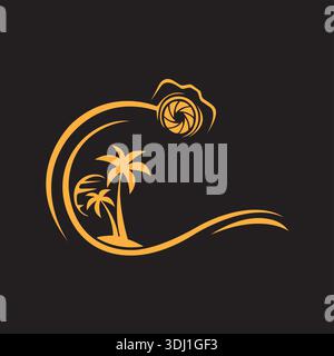 Palm trees on a black background with a yellow moon in the background Stock Vector