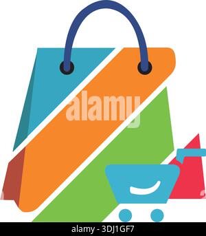 Shopping bag icon logo vector. Online shop logo. Isolated on white background stock illustration Stock Vector