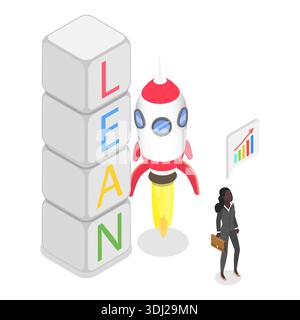 3D Isometric Flat Illustration of LEAN Concept , Successful Startup Methodology Stock Photo