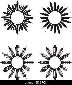 Urban City Skyline Silhouette Vector Circular Building Frame Architecture Design Stock Vector