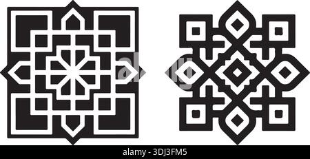 Geometric Silhouette Vector Arabic Square Ornament Tile Pattern Elements Set Stock Vector