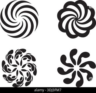 Abstract Spiral Swirl Silhouette Vector Circle Pattern Set Black Ornament Decor Stock Vector