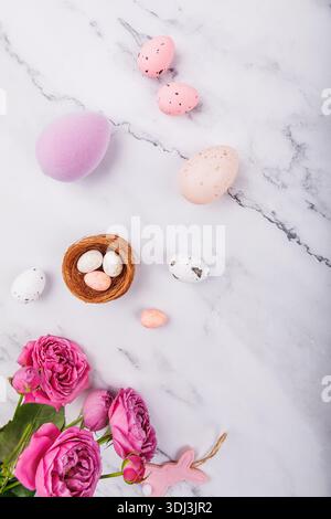 Easter Eggs and Spring Decor with Bunny Felt Ornaments Stock Photo