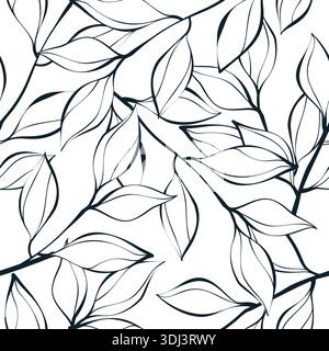 Vector seamless pattern with outline hand drawn leaves. Sketch autumn plant illustration. Fall, spring season background. Fabric, wrapping paper, text Stock Vector