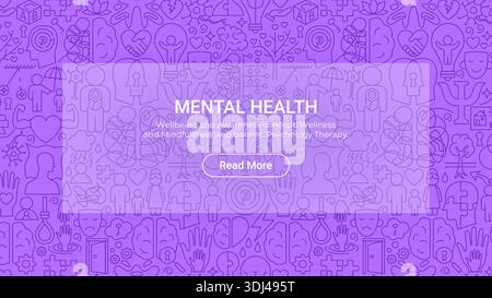 Mental Health Line Banner Stock Vector