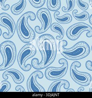 Blue paisley seamless fabric design pattern Stock Vector
