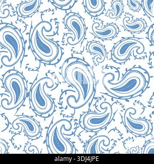 Blue paisley seamless fabric design pattern II Stock Vector