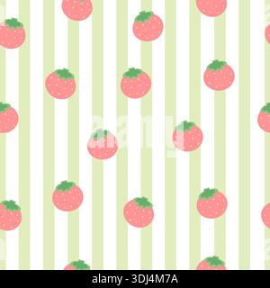 Green and white stripe pattern strawberries pattern Stock Vector