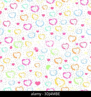Colorful doodle hearts with dots. Valentine's day seamless fabric design pattern Stock Vector