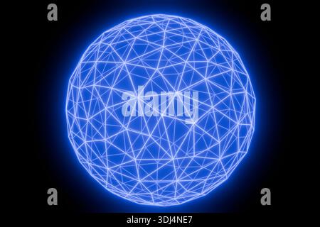 A stunning glowing blue geometric sphere with a complex network of lines, conveying innovation and modernity, perfect for technology and business appl Stock Photo