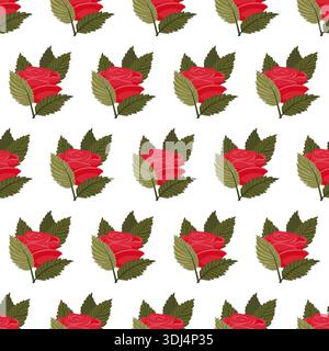 A composition of bright red roses. Seamless pattern. Vector illustration. Stock Vector