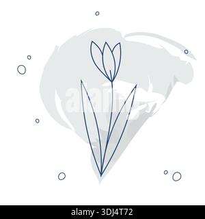Elegant botanical line art illustration of a tulip. Modern organic element with a soft watercolor splash for eco-branding, packaging design Stock Vector