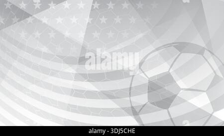 A soccer ball is centered on a background of the USA flag in shades of gray, with abstract, curved lines and stars. Stock Vector