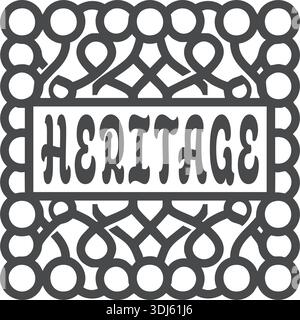 Decorative tile wordmark with heritage text framed by a repeating bubble pattern border Stock Vector