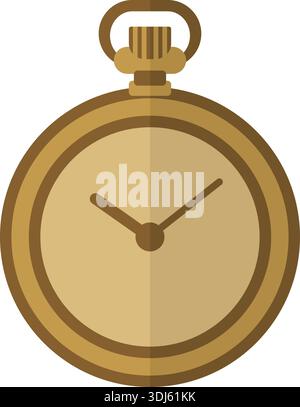 Classic gold pocket watch illustration with a small top ring and simple clock hands Stock Vector