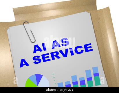 3D illustration of "AI AS SERVICE" title on business document. Business concept. Stock Photo