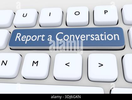3D illustration of computer keyboard with the script Report a Conversation. Stock Photo