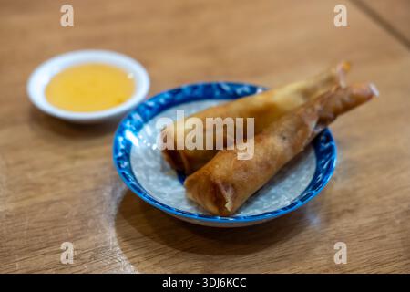 Fried spring roll served on plate Stock Photo