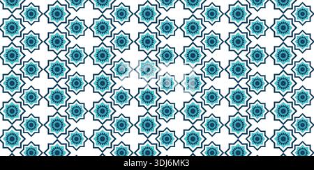 Turquoise Islamic Geometric Star Pattern Background with Repeating Moroccan Motifs Stock Vector