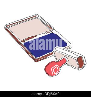 Sketch Hand-drawn vector drawing of a Rubber Stamp with ink pad Stock Vector