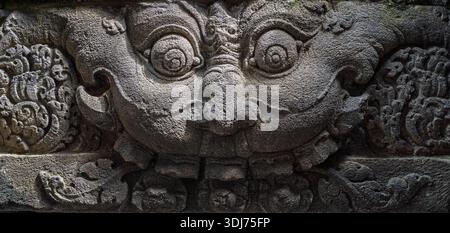 View of fierce Kala aka Kirtimukha face on lintel of ancient hindu ...