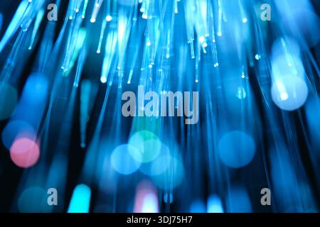 Turquoise light flow, effect of speed and information transmission Stock Photo