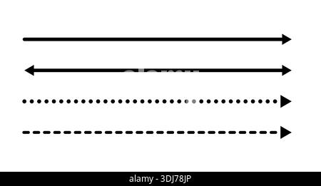Set of long, straight and dots arrows. Stock Vector
