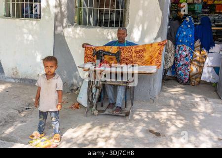 Street tailoring in Asaita town, Afar region, Ethiopia Stock Photo