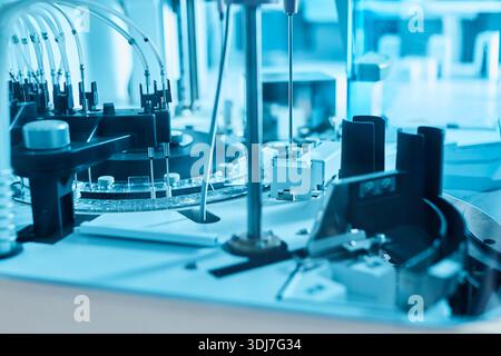 modern medical robot equipment doing research, modern medicine concept, selective focus. Stock Photo