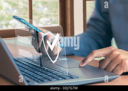 Concepts related to business and technology efficiency digital document checklists on-screen and document validation management. Stock Photo