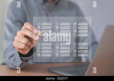 Concepts related to business and technology efficiency digital document checklists on-screen and document validation management. Stock Photo