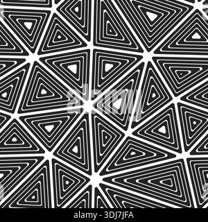 Minimalistic triangles background. Big shape size. Multiple repeated inner triangles. Black and white style. Repeatable pattern. Modern vector tiles. Stock Vector