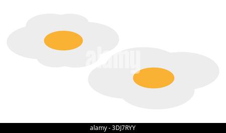 A minimalistic vector illustration of two fried eggs with white egg whites and bright yellow yolks. Ideal for food-related designs, breakfast themes, Stock Vector
