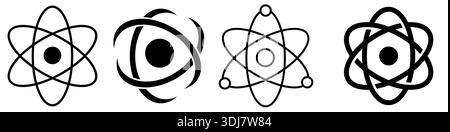 Set of abstract atom symbols representing science, physics, technology and research concepts. Minimal vector icons for education, innovation, interfac Stock Vector