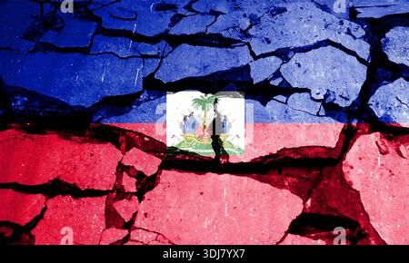 Haiti flag is a conceptual image made from texture. Basemap and background concept. Double exposure hologram. News or Internet use. Stock Photo