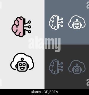 Artificial intelligence symbol or clipart set - filled and outlined symbols. Stock Vector