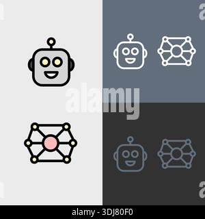 Artificial intelligence symbol or clipart set - filled and outlined symbols. Stock Vector