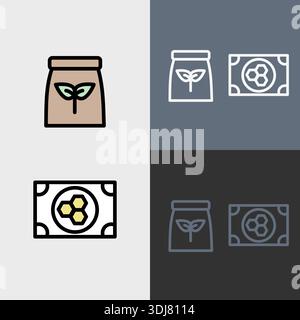 Organic Farming symbol or clipart set - filled and outlined symbols. Stock Vector