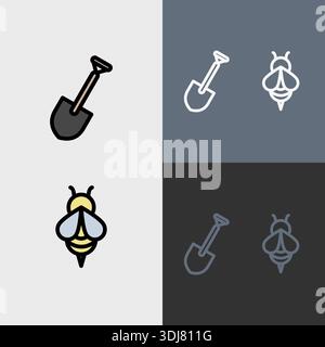 Organic Farming symbol or clipart set - filled and outlined symbols. Stock Vector