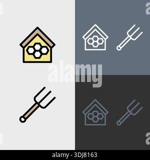 Organic Farming symbol or clipart set - filled and outlined symbols. Stock Vector