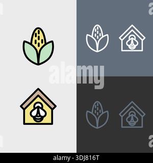 Organic Farming symbol or clipart set - filled and outlined symbols. Stock Vector