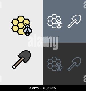Organic Farming symbol or clipart set - filled and outlined symbols. Stock Vector