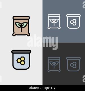 Organic Farming symbol or clipart set - filled and outlined symbols. Stock Vector
