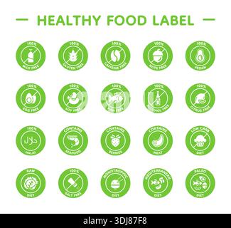 Vegetarian icons. Vegan gluten, lactose free symbol or no added sugar stickers. Healthy food. Farm raw ingredient. Fresh local products logotype collection, tag or badge. Vector line isolated set Stock Vector