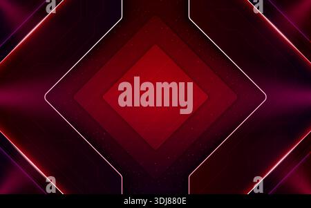 Technology background. Abstract business pattern. 3D design texture or digital light frame. Modern futuristic neon cover. Square infrared border. Shiny rectangles. Surface texture. Vector red banner Stock Vector