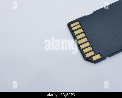 Micro SD memory card isolated on white background. Portable digital storage for data, files, photos and video. Technology, electronics and data backup Stock Photo